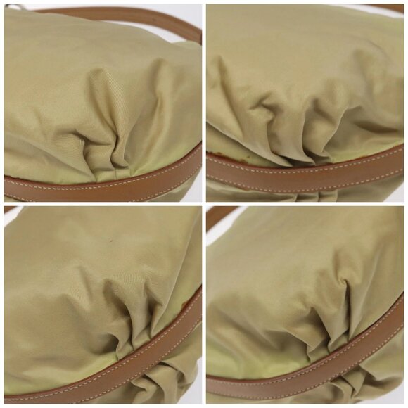 PRADA Shoulder Bag Nylon Leather Beige Silver Auth 131422